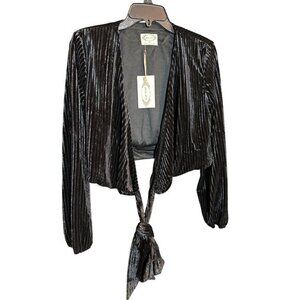 Mia Joy Patrice Black Velvet Tie-Front Top XS